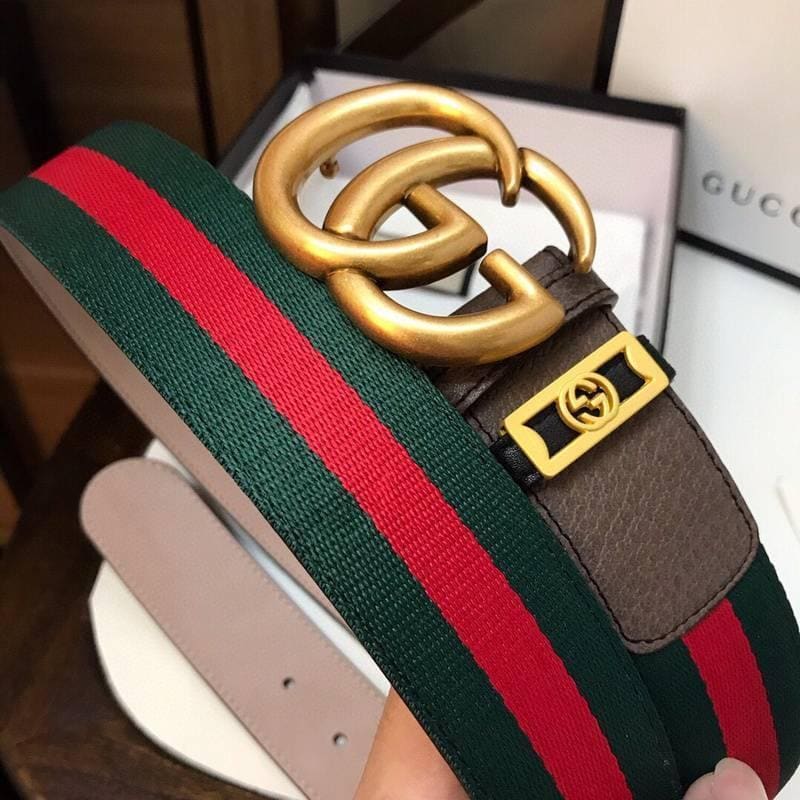 Gucci GG Marmont Web Belt Canvas and Leather 'Green/Red' | Banlieue91