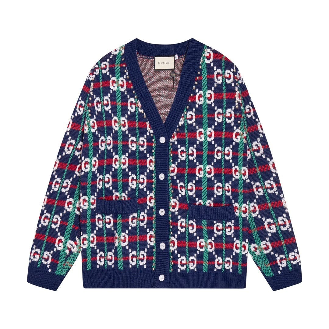 GUCCI Gg-monogram Knitted Cardigan In Blue | Banlieue91
