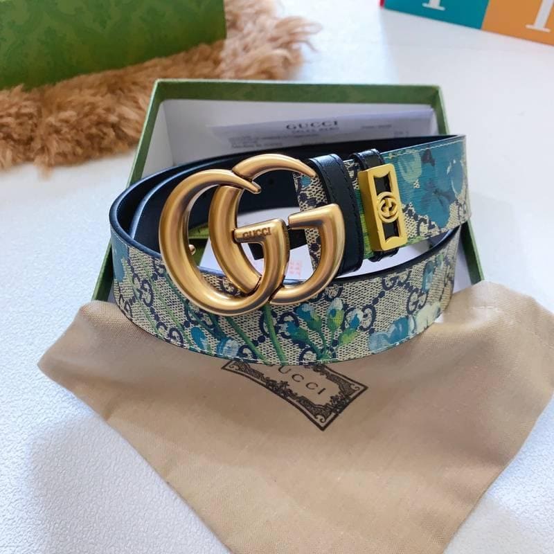 Gucci Guccissima Leather Floral Print Double Gold G Buckle Woman Belt | Banlieue91