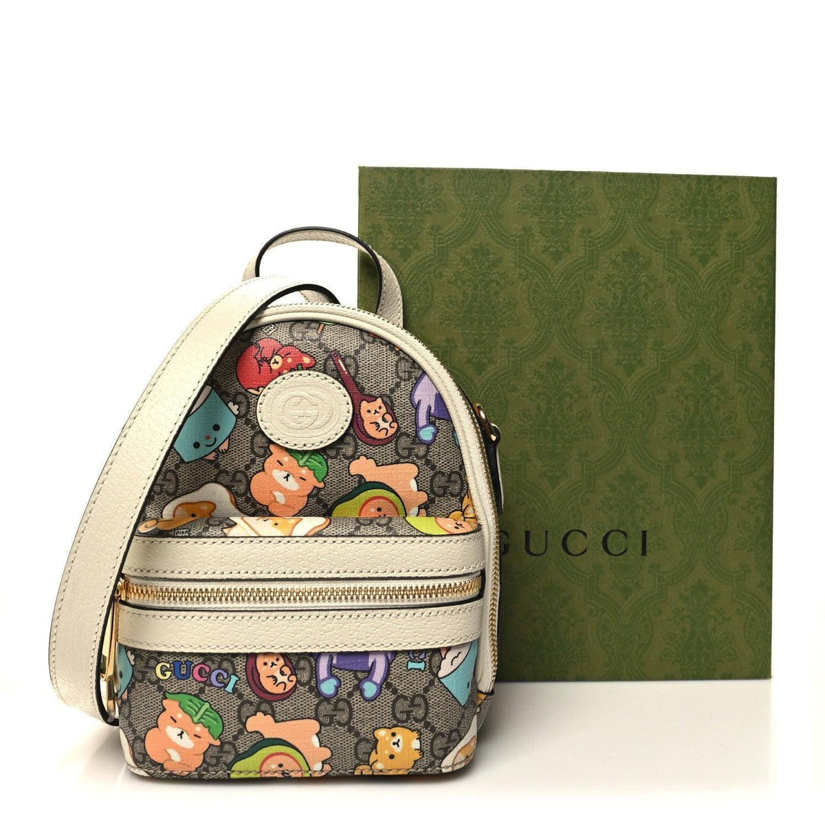 Gucci X PIKARAR GG Supreme Monogram Textured Dollar Calfskin Animal Print Retro Interlocking G Multi-Function Bag Beige Ebony Multicolor Mystic White | Banlieue91