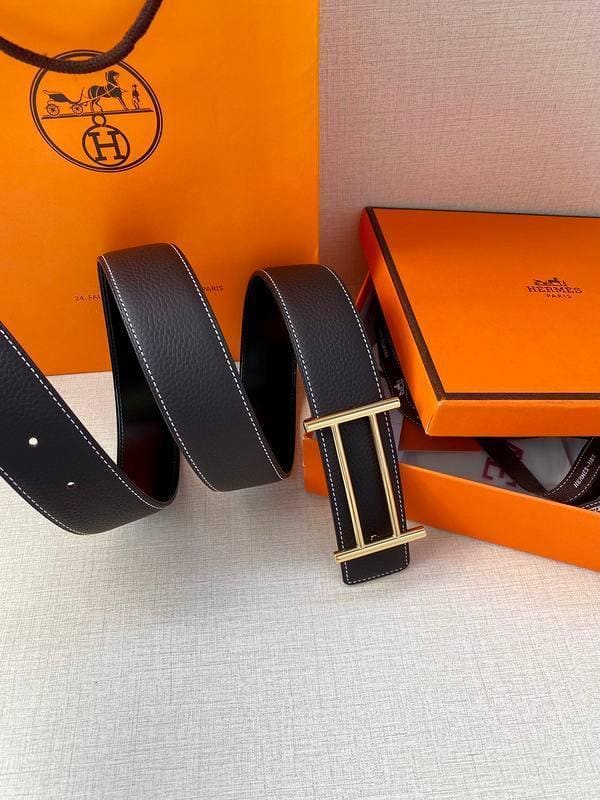 Hermes Men Gold Buckle Belt 'Brown' | Banlieue91
