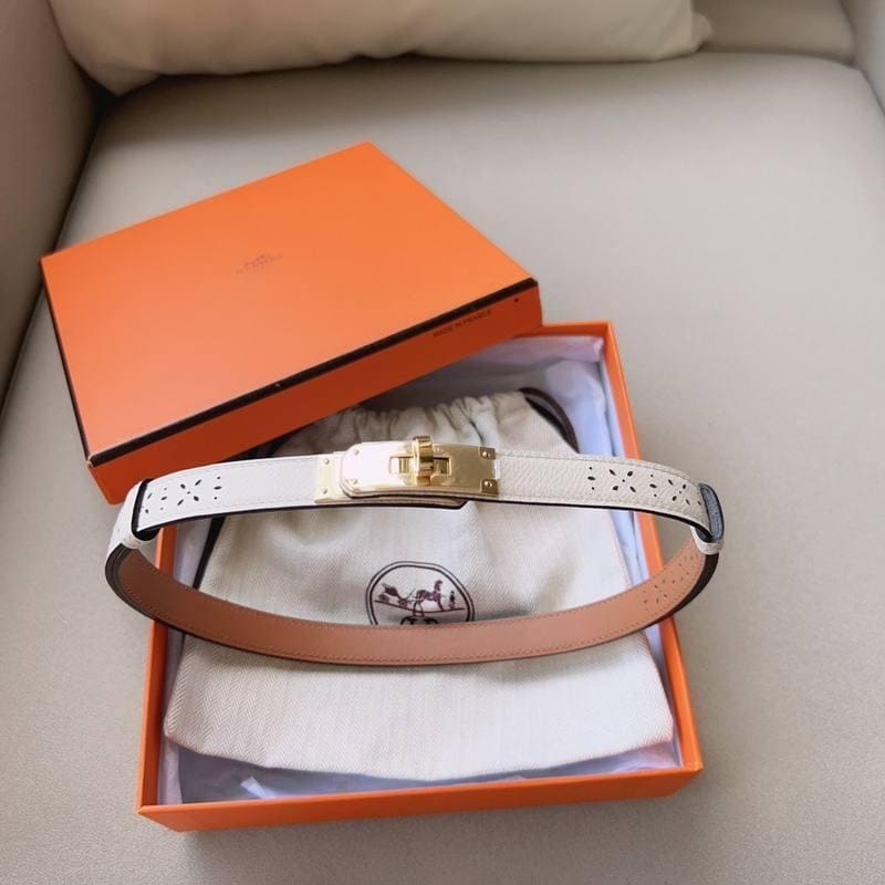 Hermes Men Gold Buckle Belt 'White' | Banlieue91