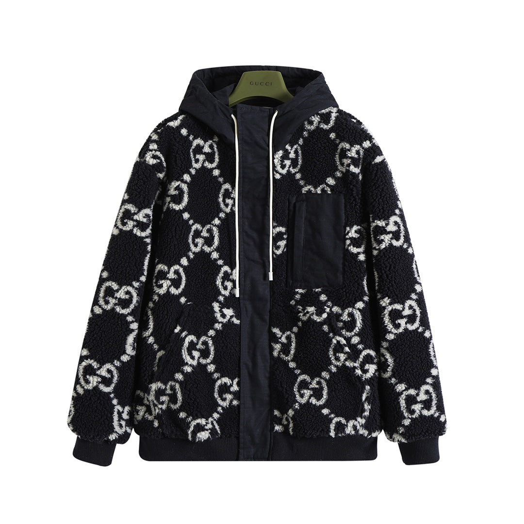 Gucci GG Fuzzy Fabric Jacquard Jacket 'Dark Blue' - Banlieue91