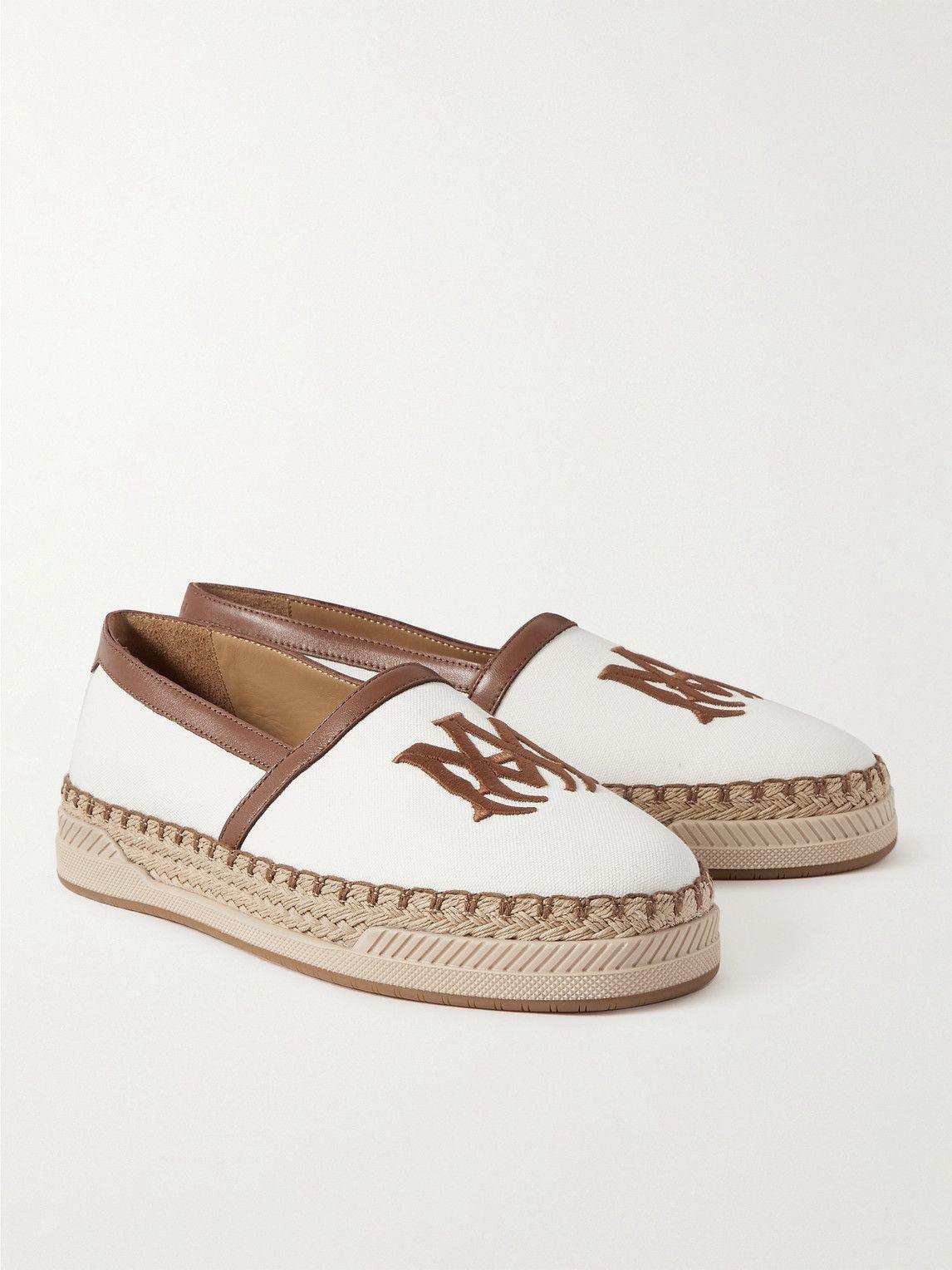 AMIRI - MA Logo-Embroidered Leather-Trimmed Canvas Espadrilles - White/Brown - Banlieue91 -