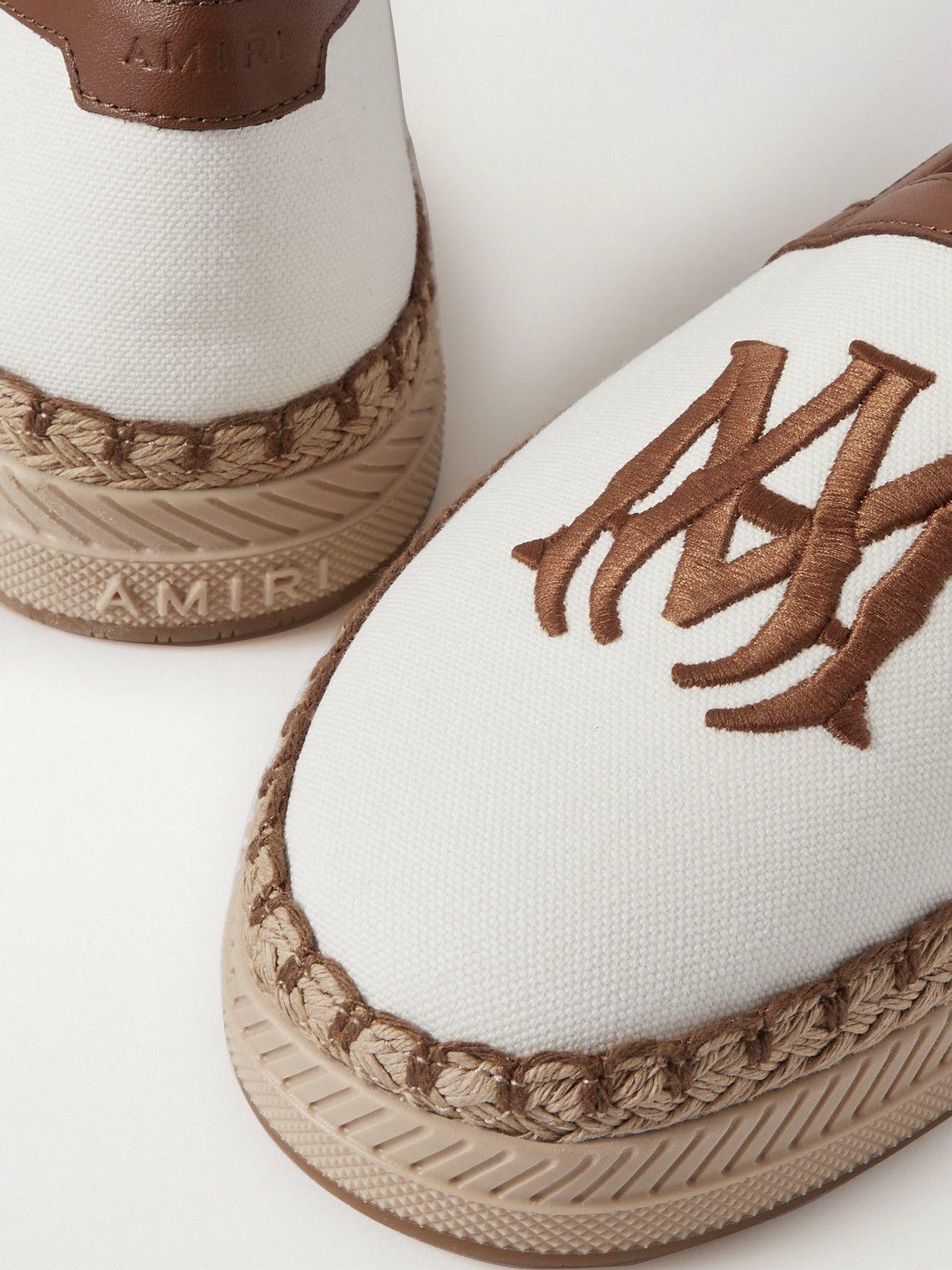 AMIRI - MA Logo-Embroidered Leather-Trimmed Canvas Espadrilles - White/Brown - Banlieue91 -