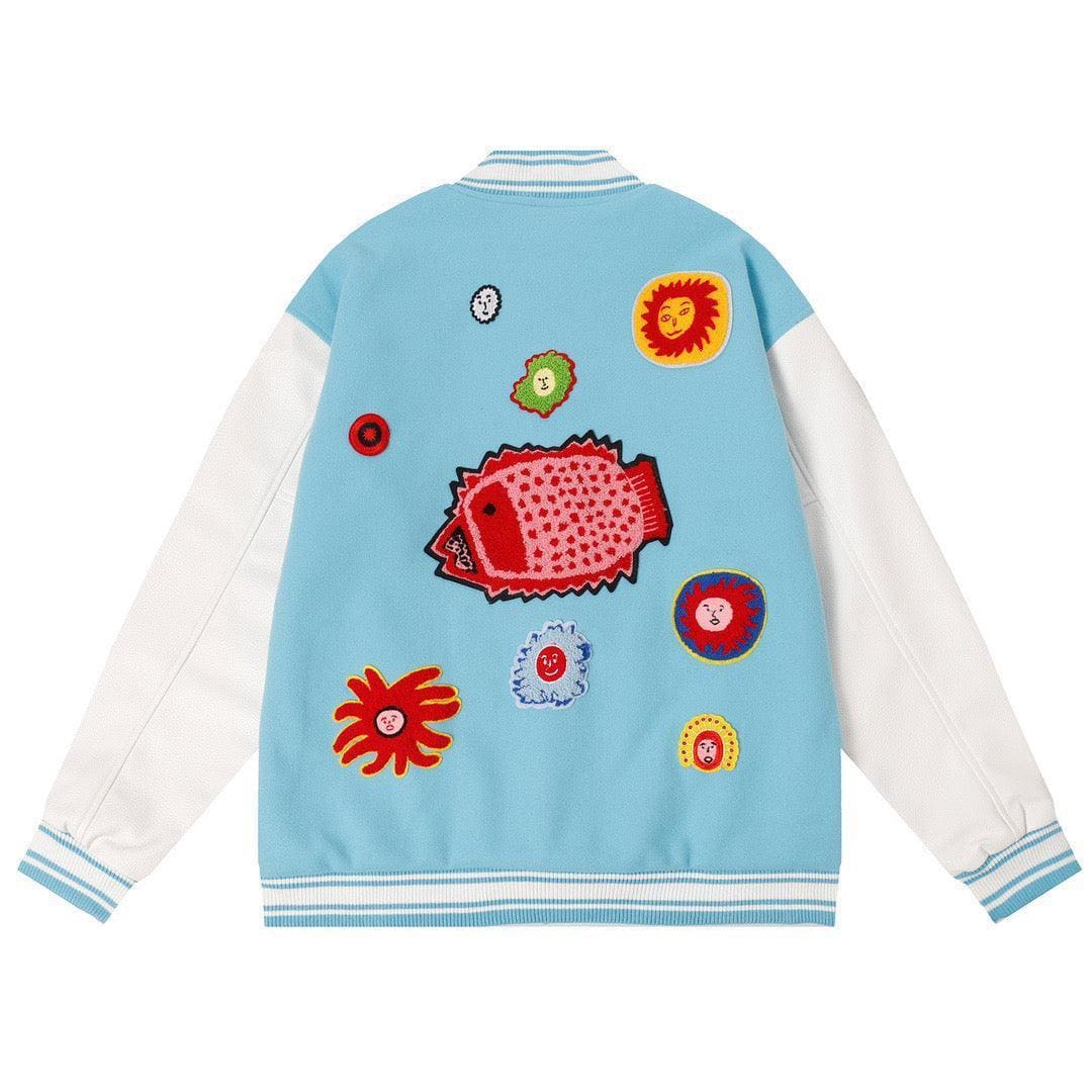 Louis Vuitton LV x YK Embroidered Faces Varsity Blouson 'South sea' | Banlieue91