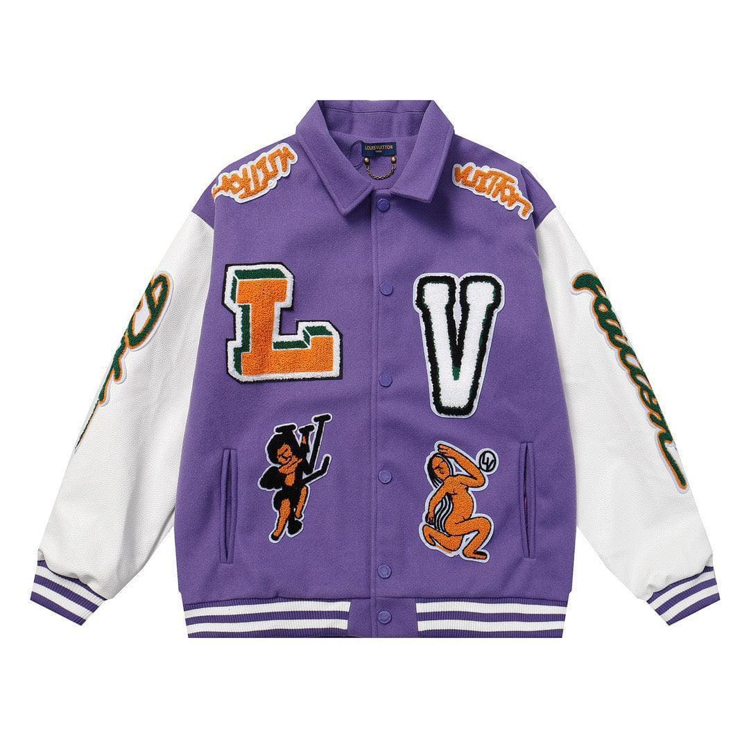 Louis Vuitton Virgil Purple Multi Patch Varsity Runway Jacket | Banlieue91
