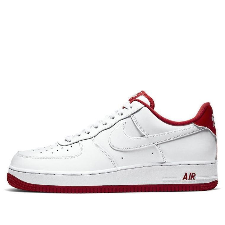 Close-up view of the Nike Air Force 1 Low 'University Red' showcasing the white leather upper and vibrant red accents.