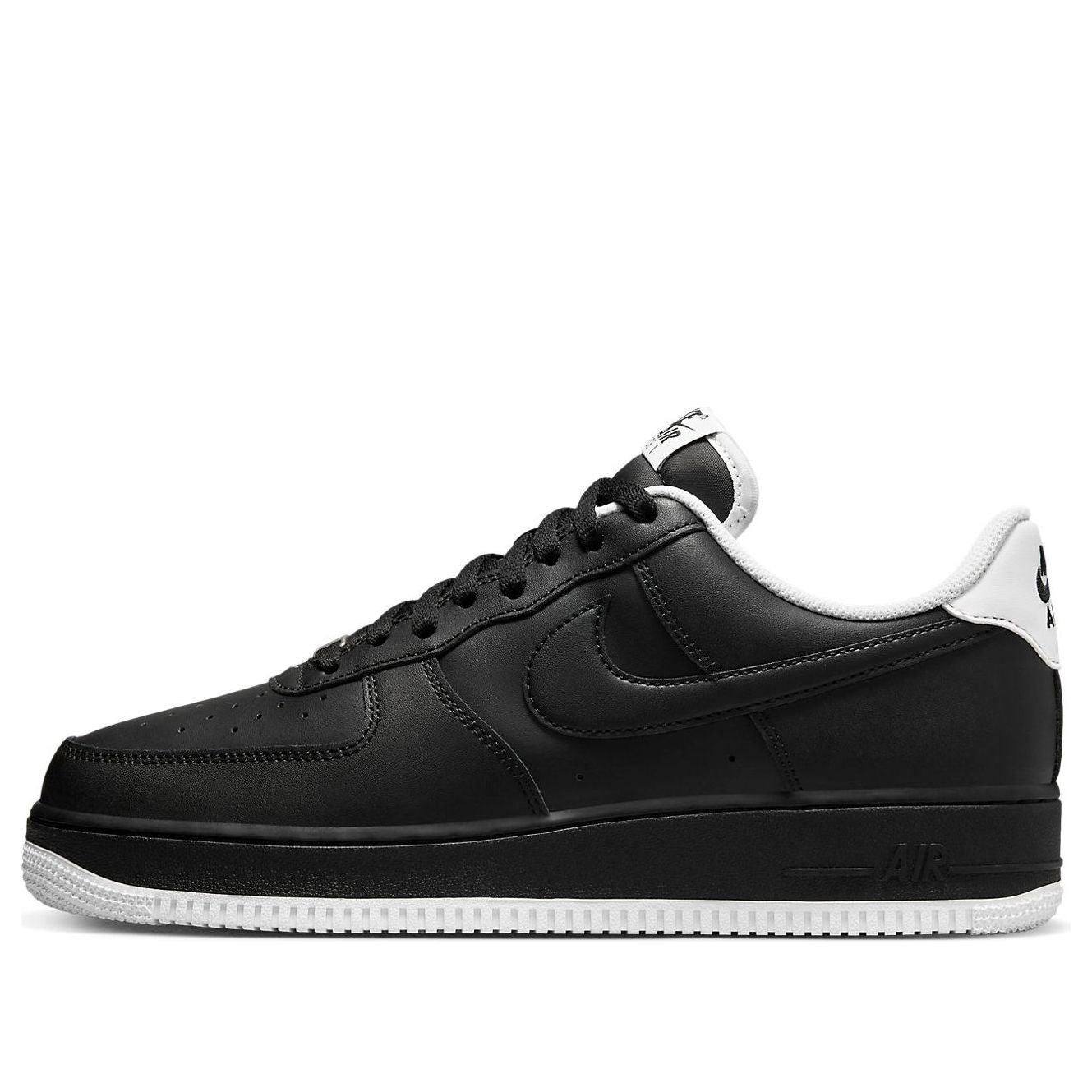 Nike Air Force 1 '07 'Black White' sneaker viewed from the side showcasing cargo khaki colorway and sporty design.