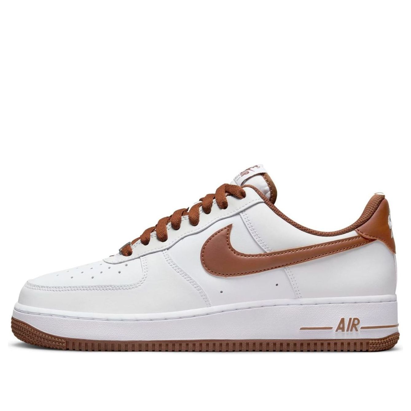 Nike Air Force 1 '07 'Pecan' showcasing the classic silhouette with stylish milk-chocolate-colored accents on a white leather base.