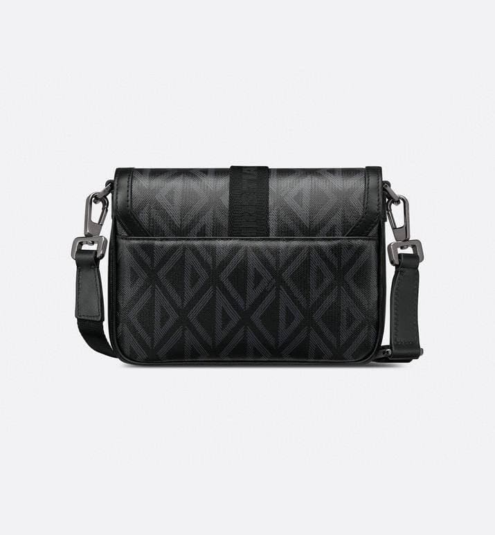 Mini Dior Hit the Road Messenger Bag with Flap Black Coated Cotton Canvas with CD Diamond Print | Banlieue91