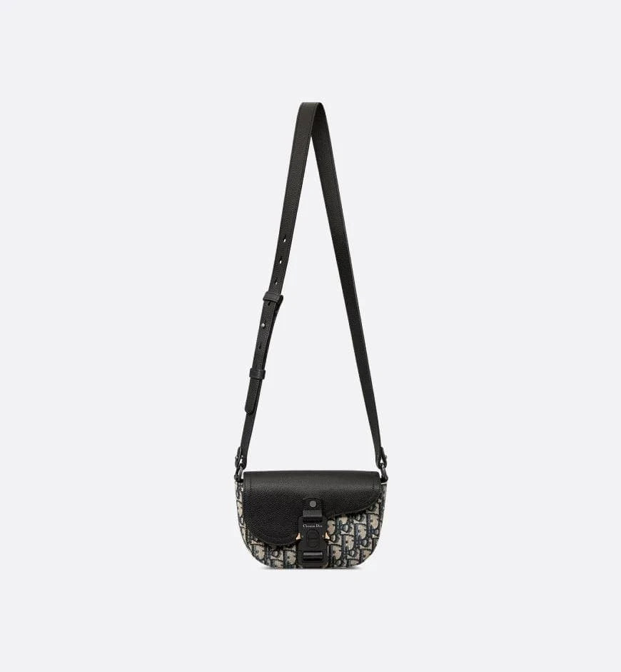 Mini Saddle Messenger Bag with Flap Black Dior Oblique Jacquard and Black Grained Calfskin | Banlieue91