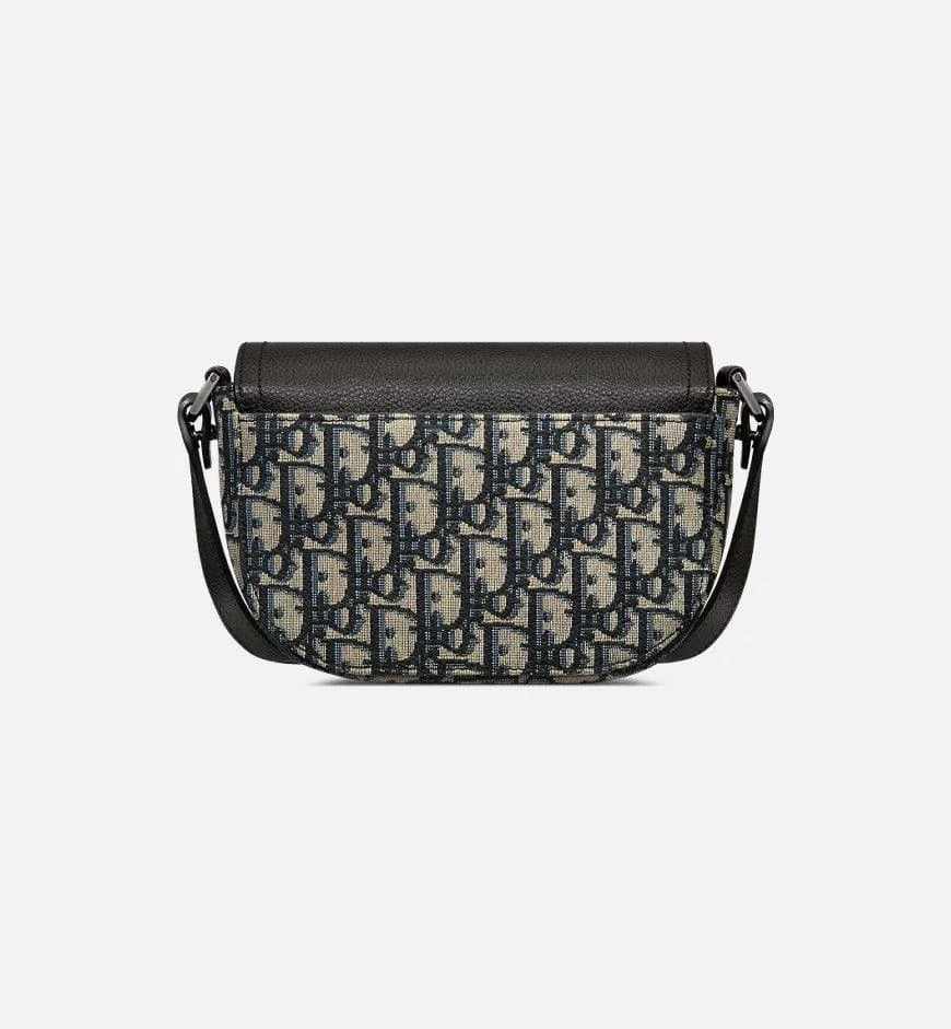 Mini Saddle Messenger Bag with Flap Black Dior Oblique Jacquard and Black Grained Calfskin | Banlieue91