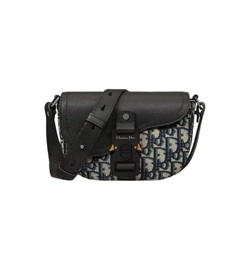 Mini Saddle Messenger Bag with Flap Black Dior Oblique Jacquard and Black Grained Calfskin | Banlieue91