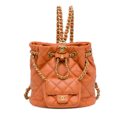 Chanel Tweed Quilted Small CC Chain Bucket Backpack Orange - Banlieue91