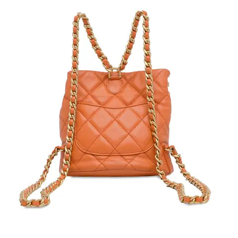 Chanel Tweed Quilted Small CC Chain Bucket Backpack Orange - Banlieue91