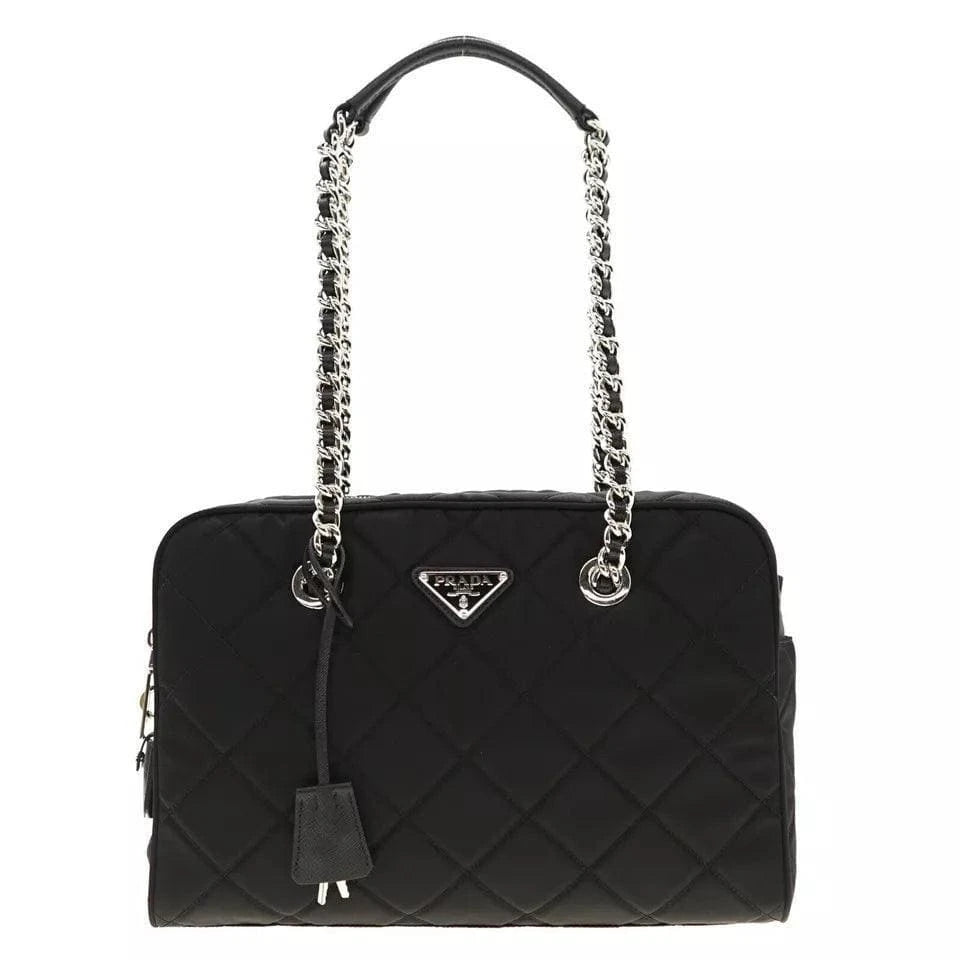 Prada Chain Shoulder Bag Quilted Black Nylon | Banlieue91