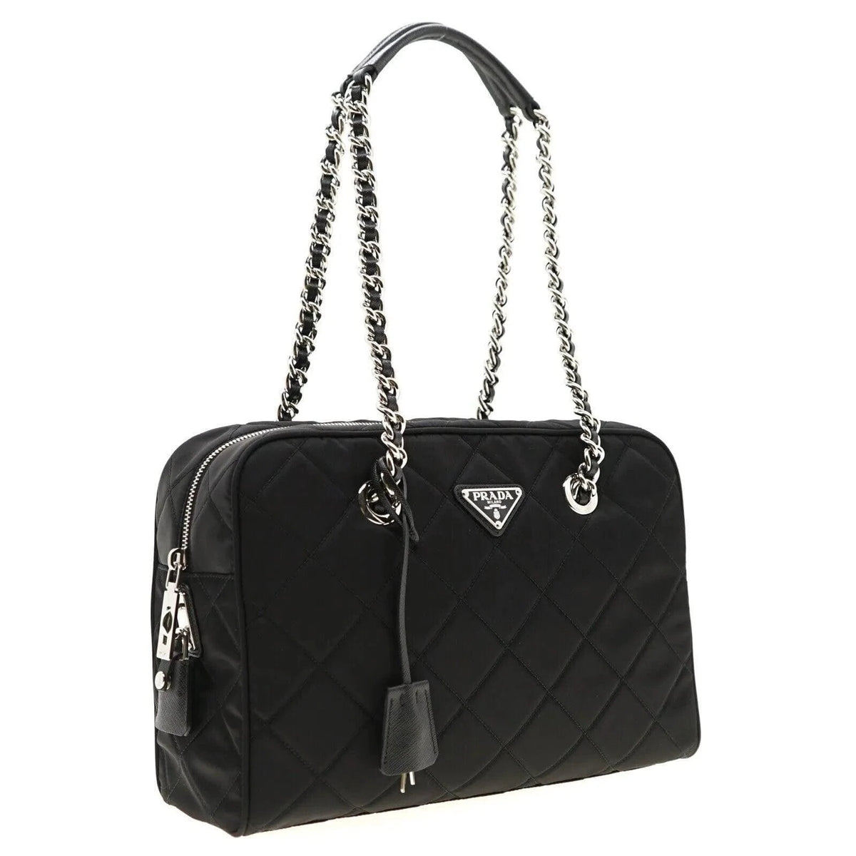 Prada Chain Shoulder Bag Quilted Black Nylon | Banlieue91