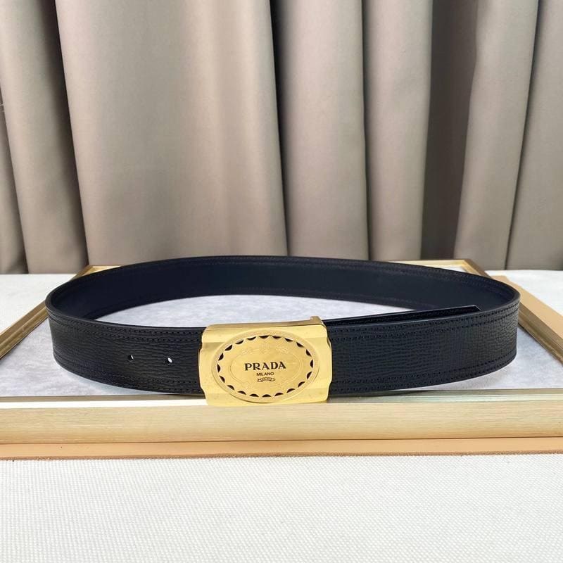 Prada Leather Belt Brushed Golden Buckle 'Black' | Banlieue91