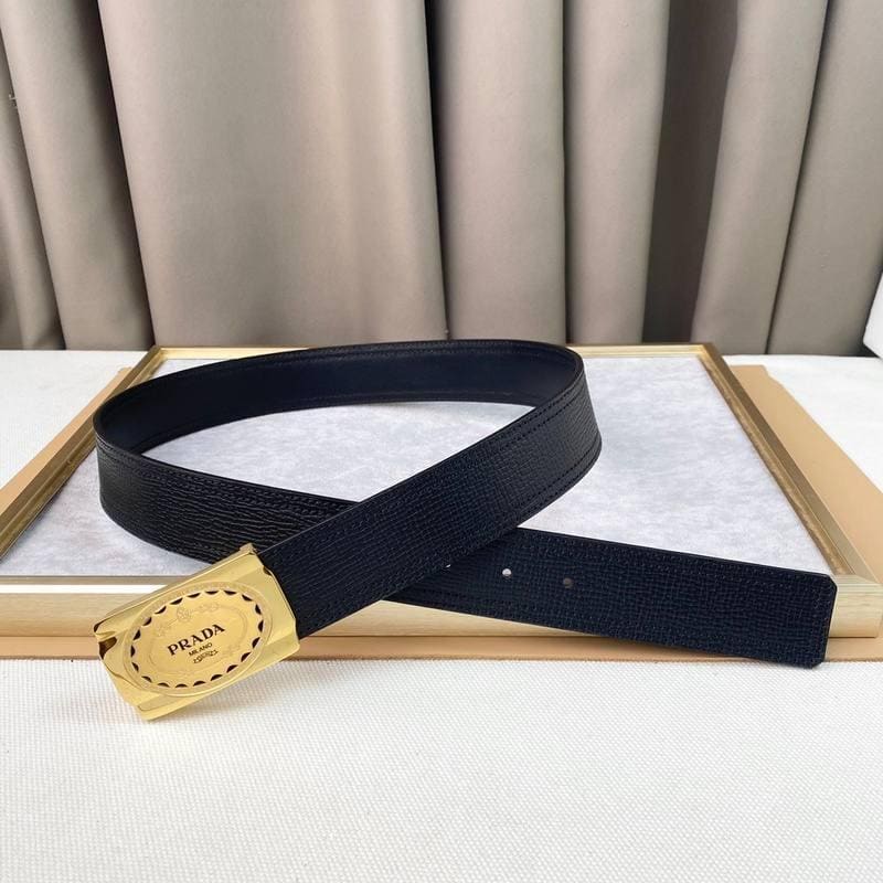 Prada Leather Belt Brushed Golden Buckle 'Black' | Banlieue91