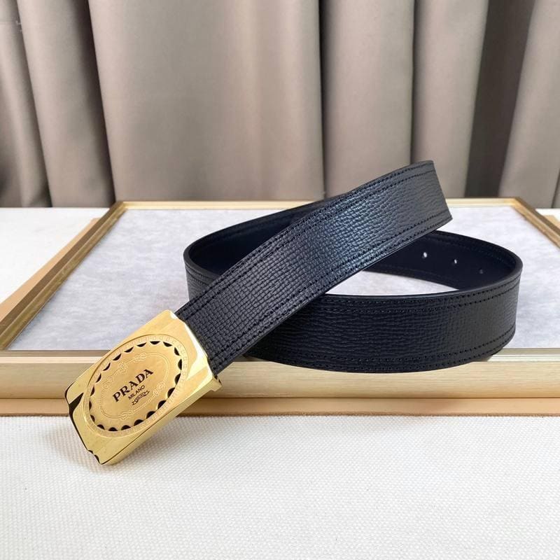 Prada Leather Belt Brushed Golden Buckle 'Black' | Banlieue91