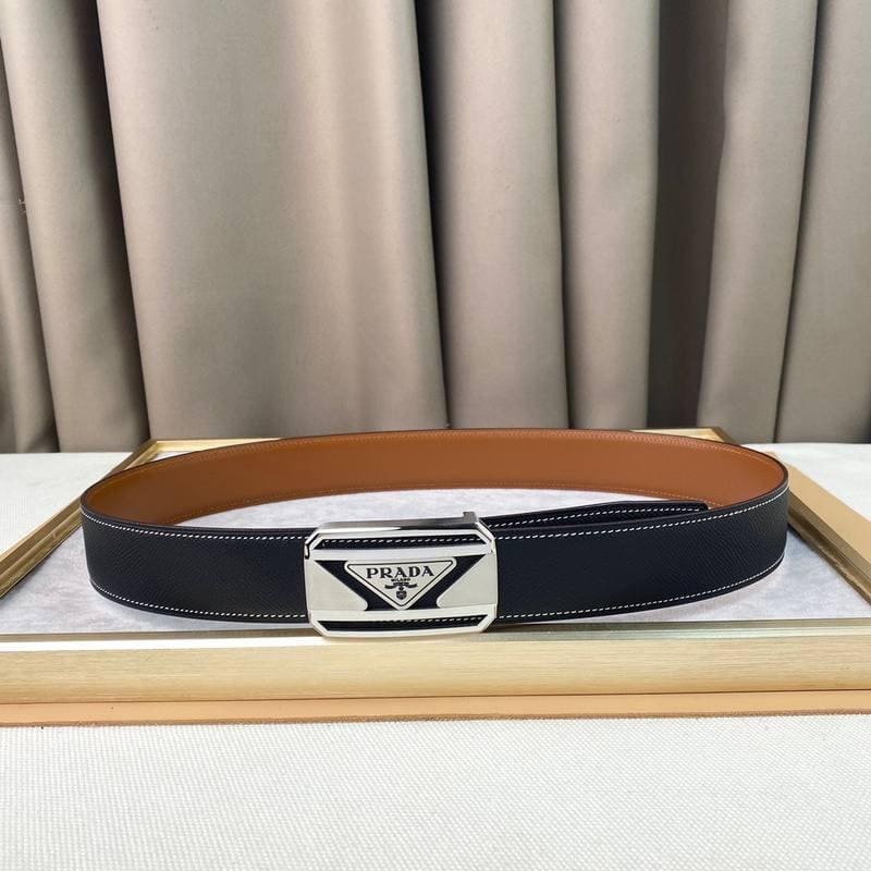 Prada Leather Belt Brushed Silver Buckle 'Black' | Banlieue91