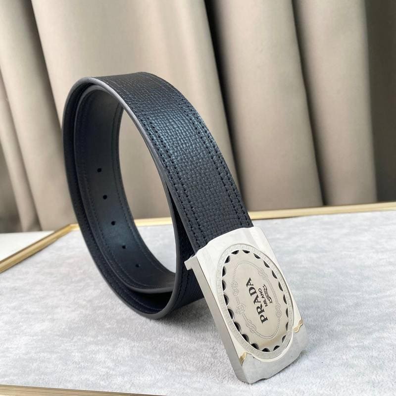 Prada Leather Belt Brushed Silver Buckle 'Black' | Banlieue91