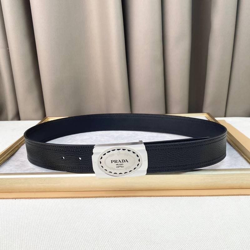 Prada Leather Belt Brushed Silver Buckle 'Black' | Banlieue91