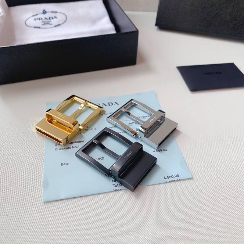 Prada Leather Reversible Belt With Triple Buckles 'Black/Blue' | Banlieue91