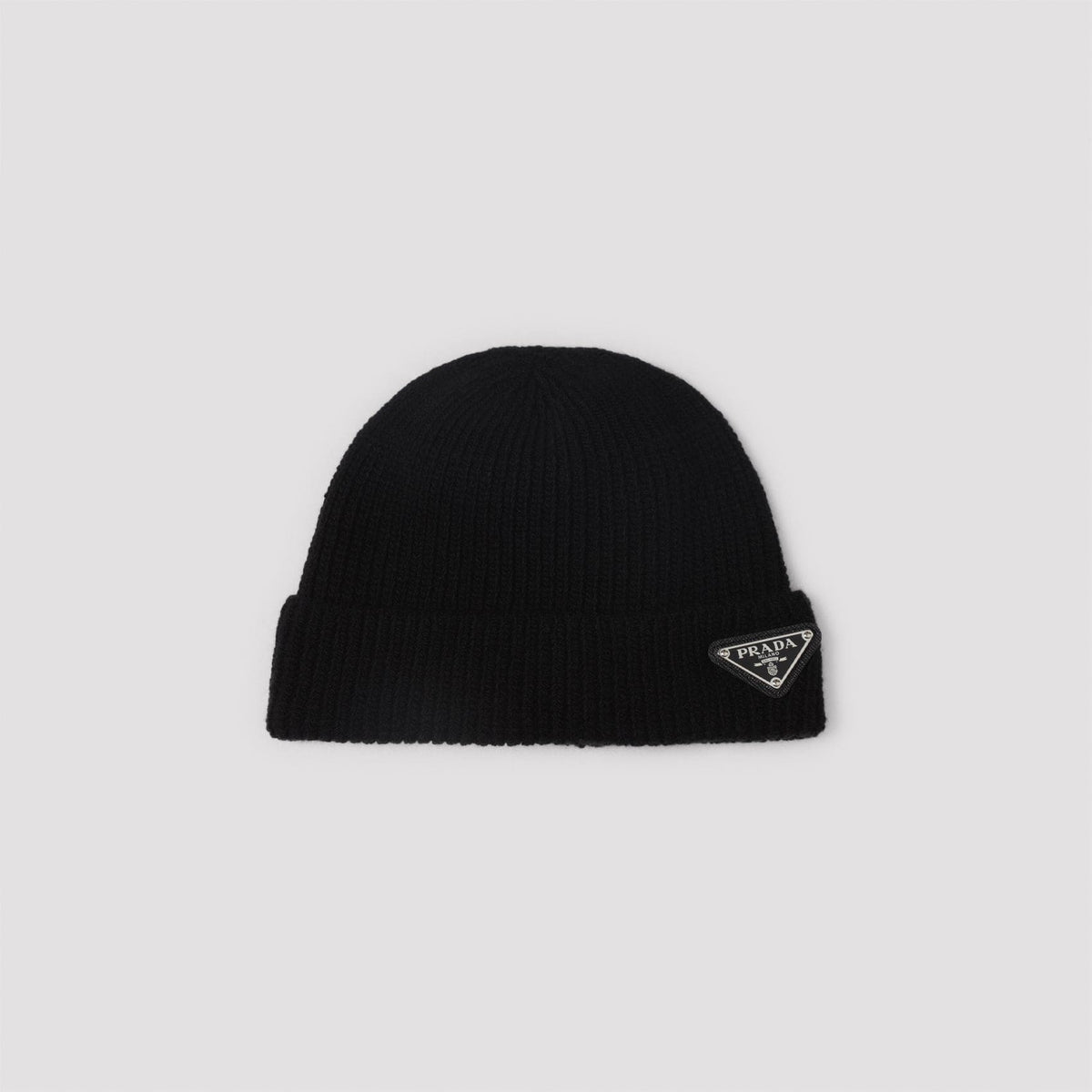 PRADA Ribbed Wool and Cashmere Beanie with Triangle Logo | Banlieue91