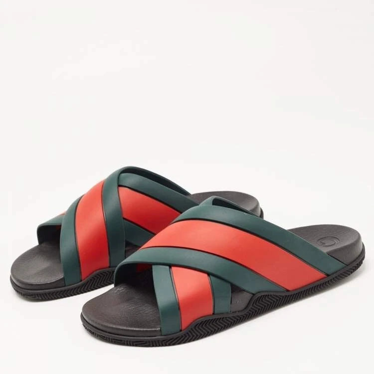 Gucci Blue and Red Agrado Slip-On Sandals