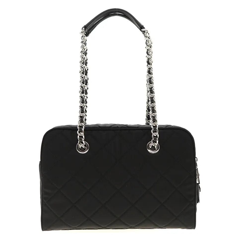 Prada Chain Shoulder Bag Quilted Black Nylon - Banlieue91