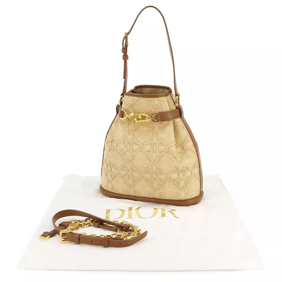 Chiristian Dior C'est Dior Bag Medium Hand Shoulder Bag Raffia Natural