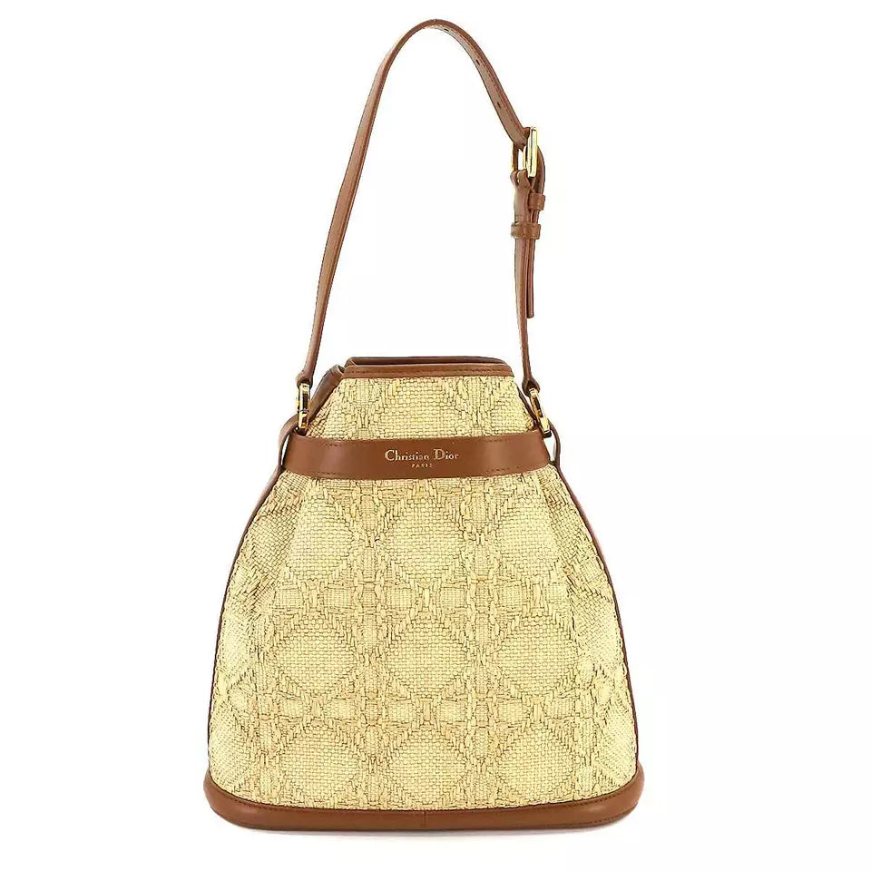 Chiristian Dior C'est Dior Bag Medium Hand Shoulder Bag Raffia Natural