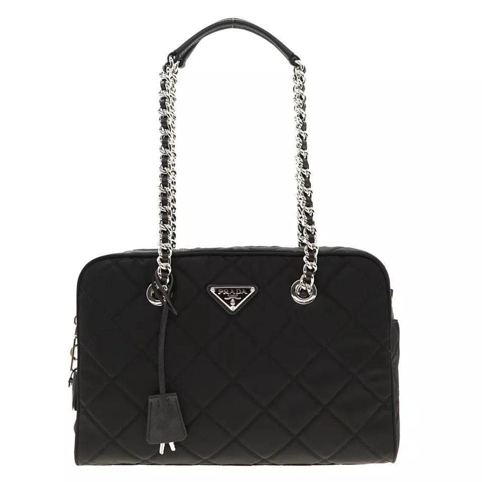 Prada Chain Shoulder Bag Quilted Black Nylon - Banlieue91