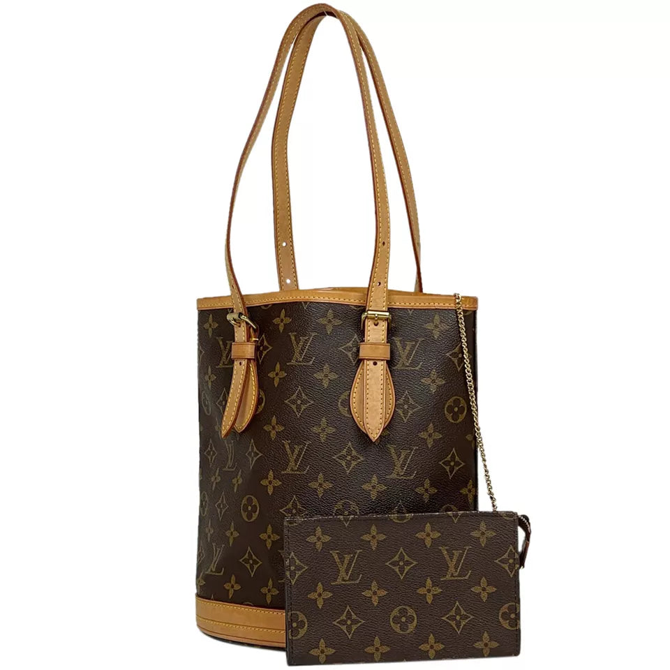 Louis Vuitton Monogram Bucket PM Tote Bag Brown PVC Leather Ladies