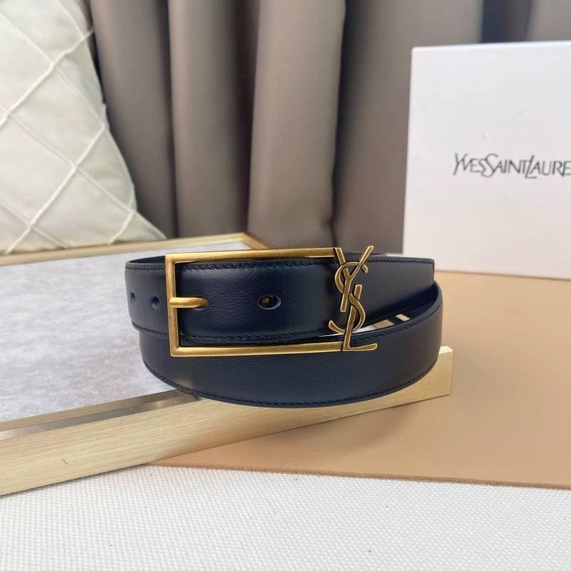 Saint Laurent Classic Monogram Square Buckle Belt Embossed Leather | Banlieue91