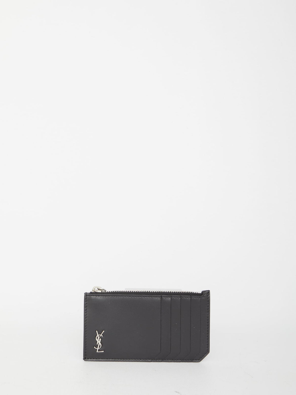 SAINT LAURENT Leather Card Holder with Logo Plaque - Mini | Banlieue91