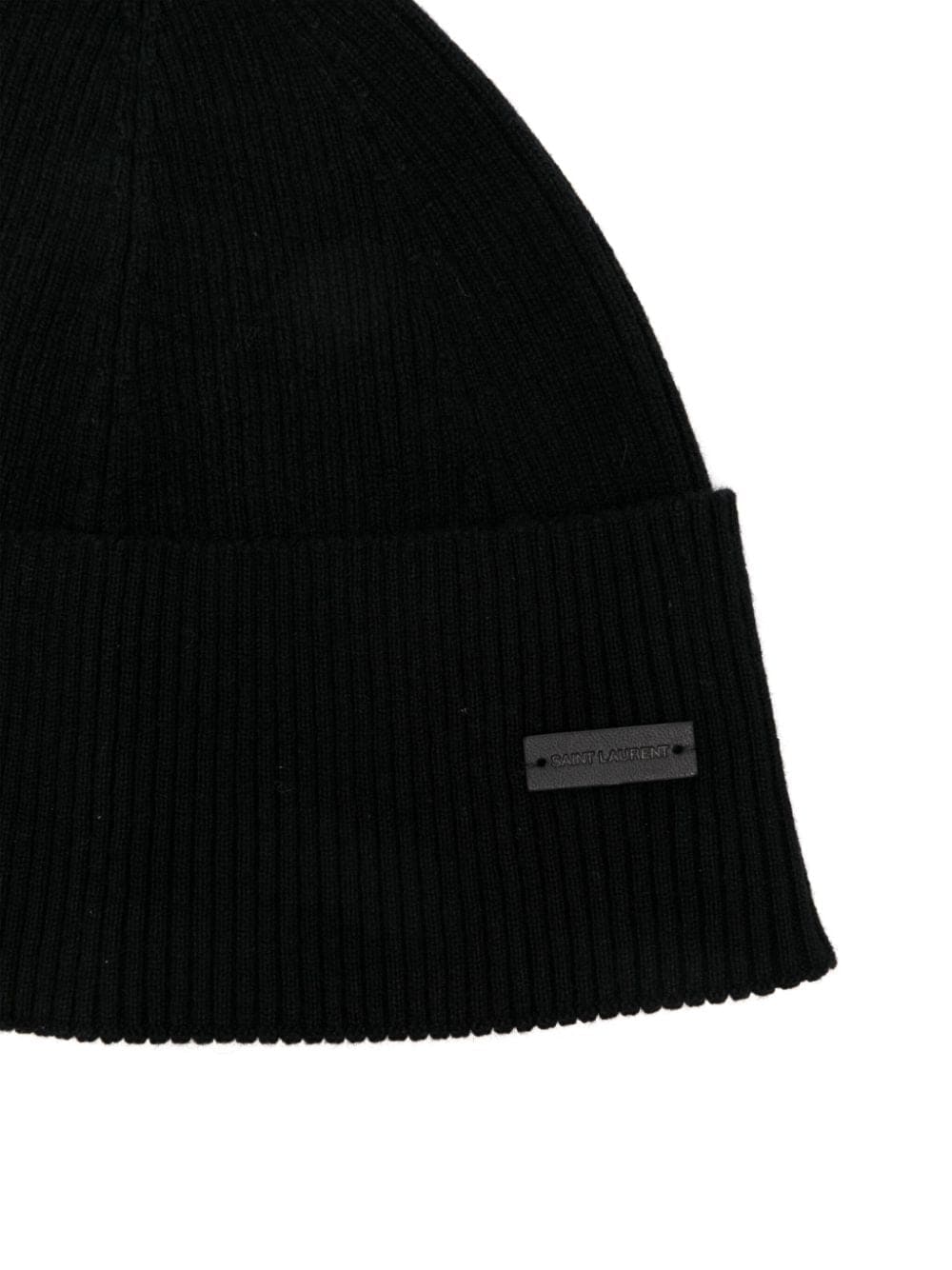 SAINT LAURENT Luxury Cashmere Ribbed Knit Hat with Logo Patch for Men | Banlieue91