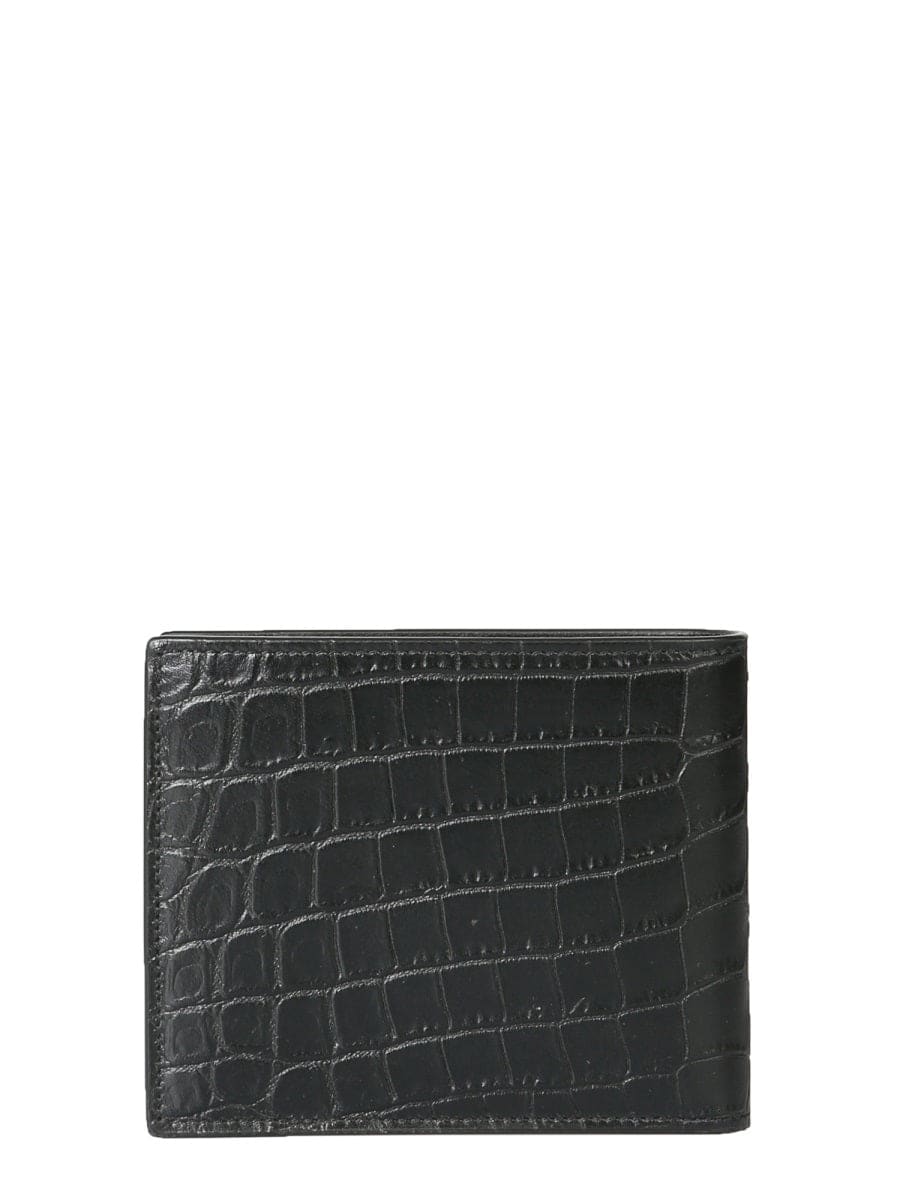 SAINT LAURENT Mini Crocodile-Embossed East/West Bi-Fold Wallet | Banlieue91