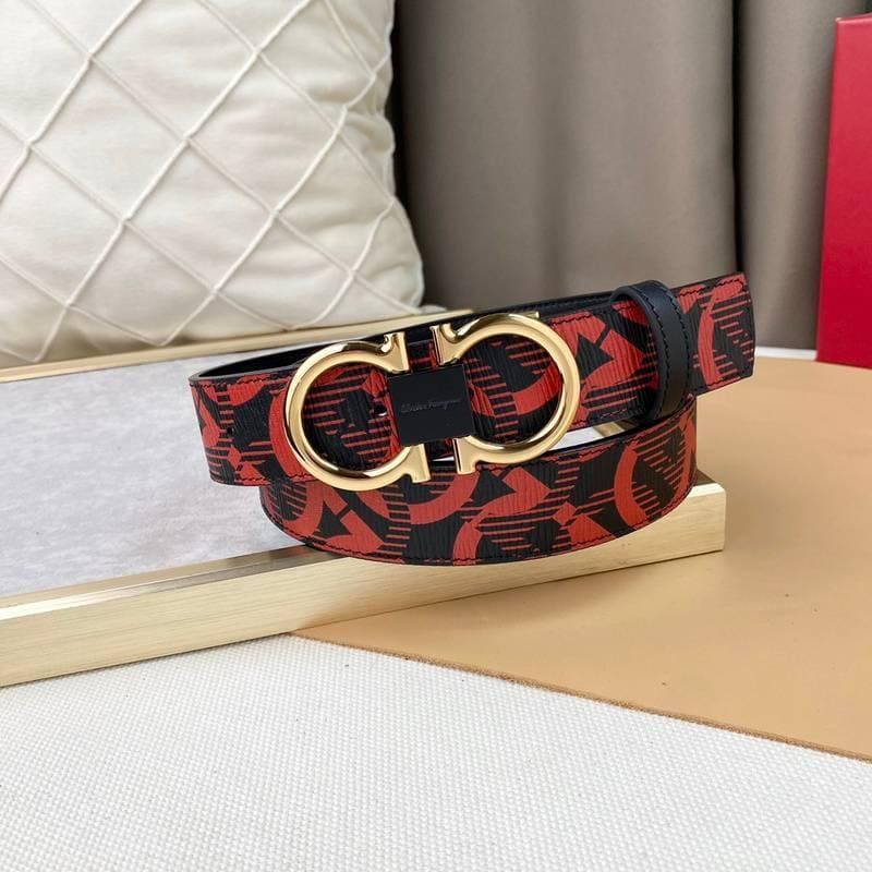 Salvatore Ferragamo Adjustable & Reversible Logo All Over Men Belt 'Red/Black' | Banlieue91