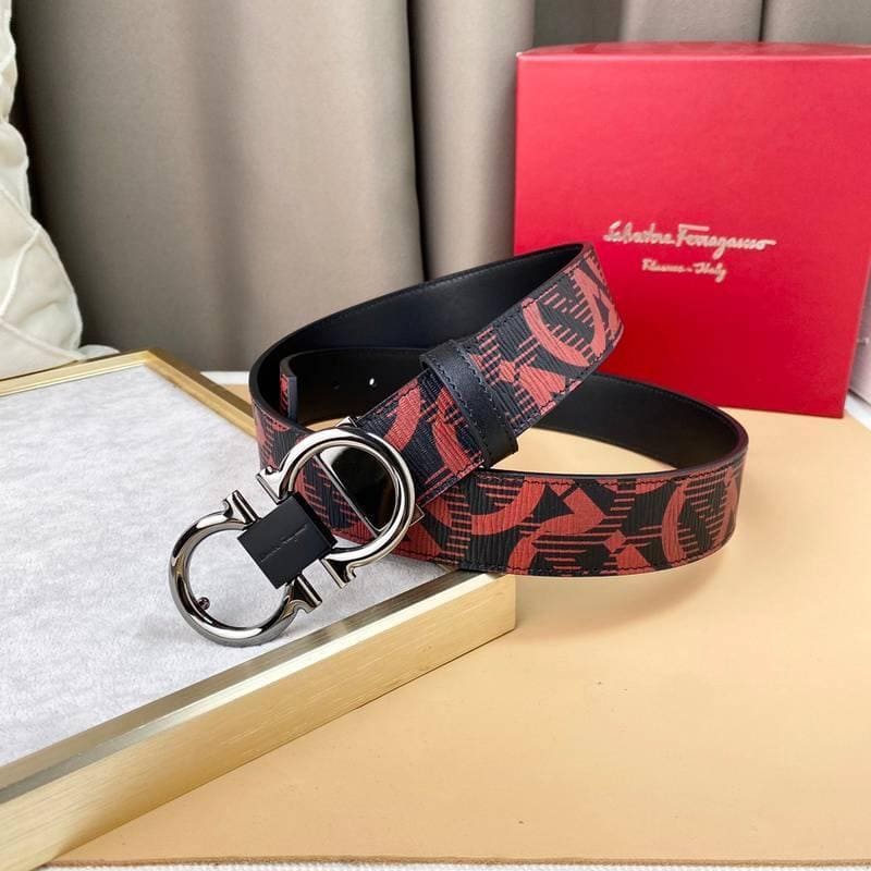 Salvatore Ferragamo Adjustable & Reversible Logo All Over Men Belt 'Red/Black' | Banlieue91
