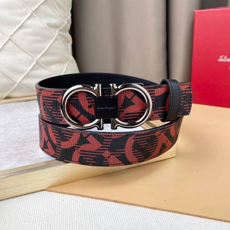 Salvatore Ferragamo Adjustable & Reversible Logo All Over Men Belt 'Red/Black' | Banlieue91
