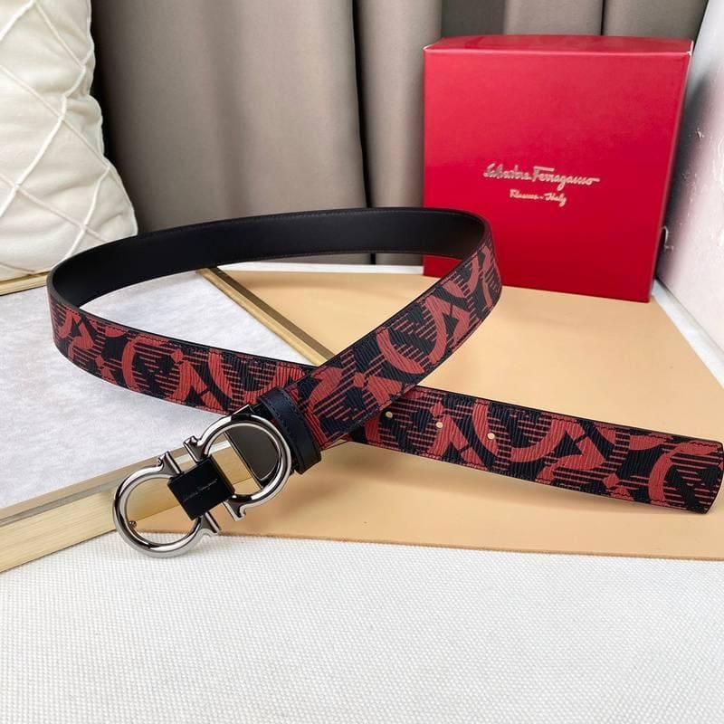 Salvatore Ferragamo Adjustable & Reversible Logo All Over Men Belt 'Red/Black' | Banlieue91