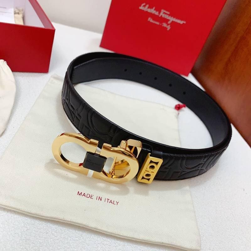 Salvatore Ferragamo Gancini Belt - Luxury Italian Leather (Black) | Banlieue91