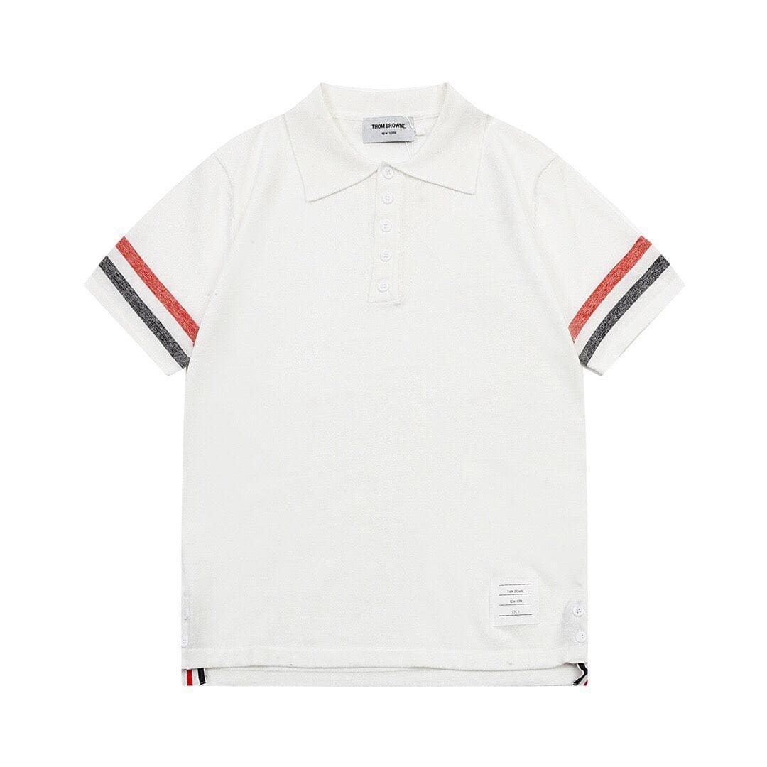 Thom Browne Classic Fit White Collar T-Shirt with Tricolor Grosgrain Detailing | Banlieue91