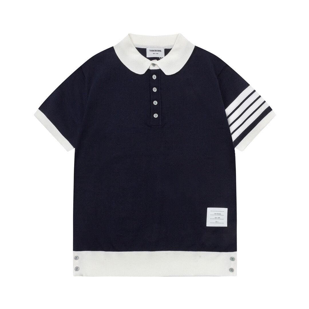Thom Browne Navy Blue & White T-Shirt with Collar | Banlieue91