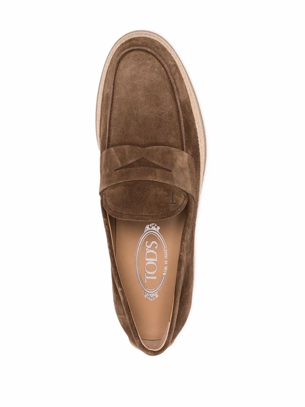 TOD'S Suede Loafers with Rubber Outsole and Raffia Piping | Banlieue91