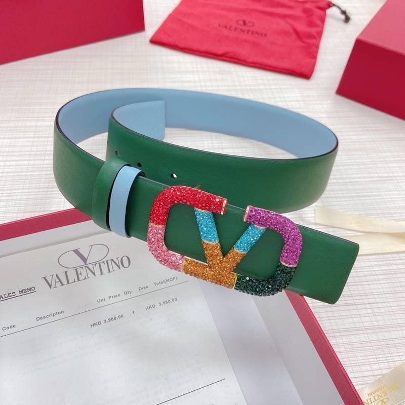VALENTINO GARAVANI V logo Rainbow Reversible Leather Belt 'Sky Blue/Green' | Banlieue91