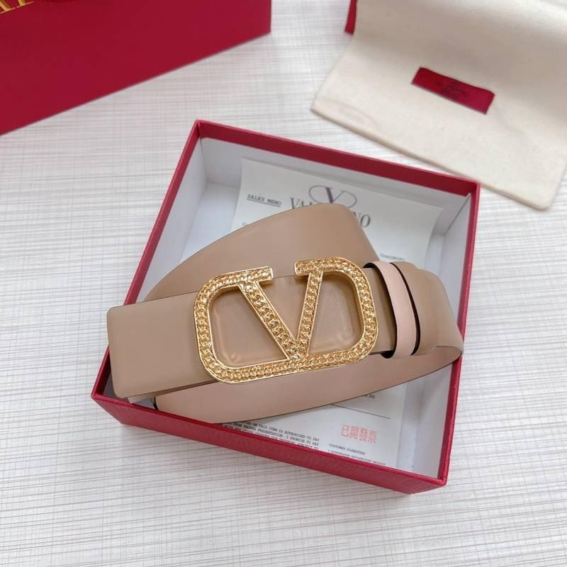 Valentino V logo Hammered Buckle Reversible Wide Signature Belt 'Light Brown/Beige' | Banlieue91